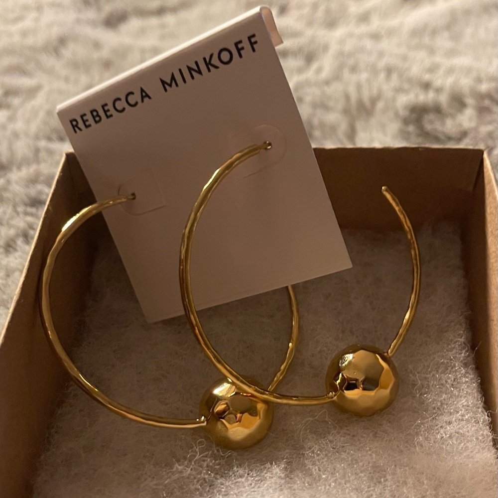 Brand New On Card Rebecca Minkoff Classic Gold Hoops